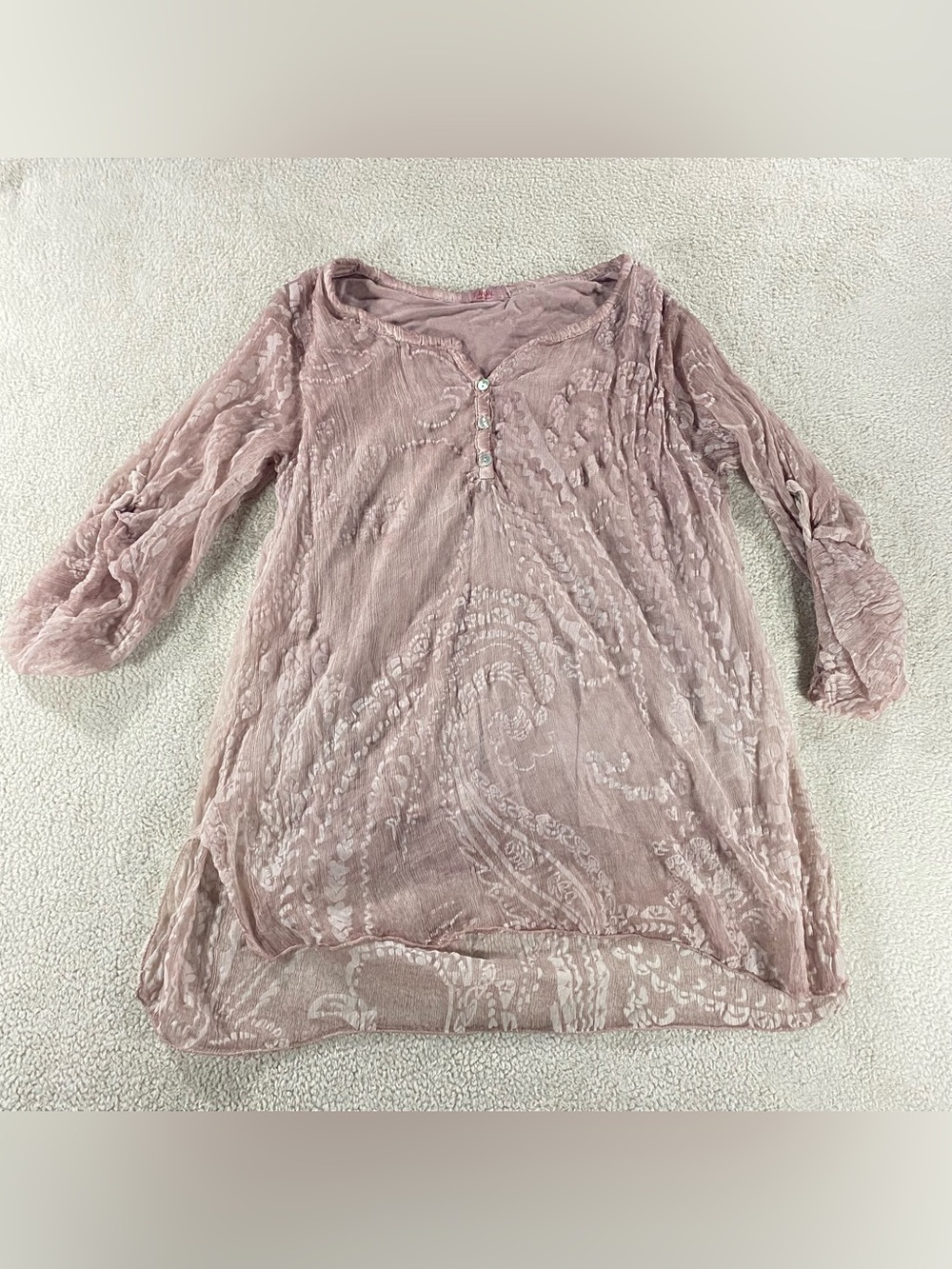 Scandal Italy Silk Top Embossed Boho Peasant Blouse Witchy Cottage Chic
